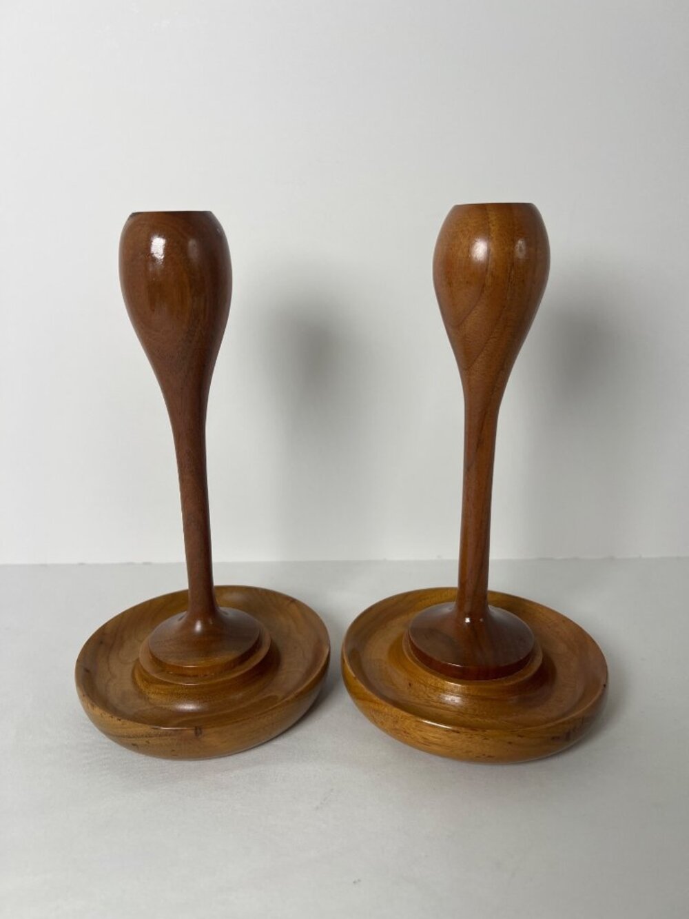 VTG Mid-Century Modern Teak Wood Candle Holder Pair MCM Danish Style